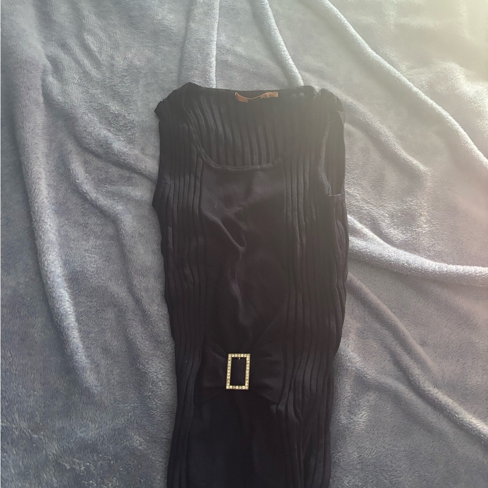Elegant Black Sleeveless top  with Buckle